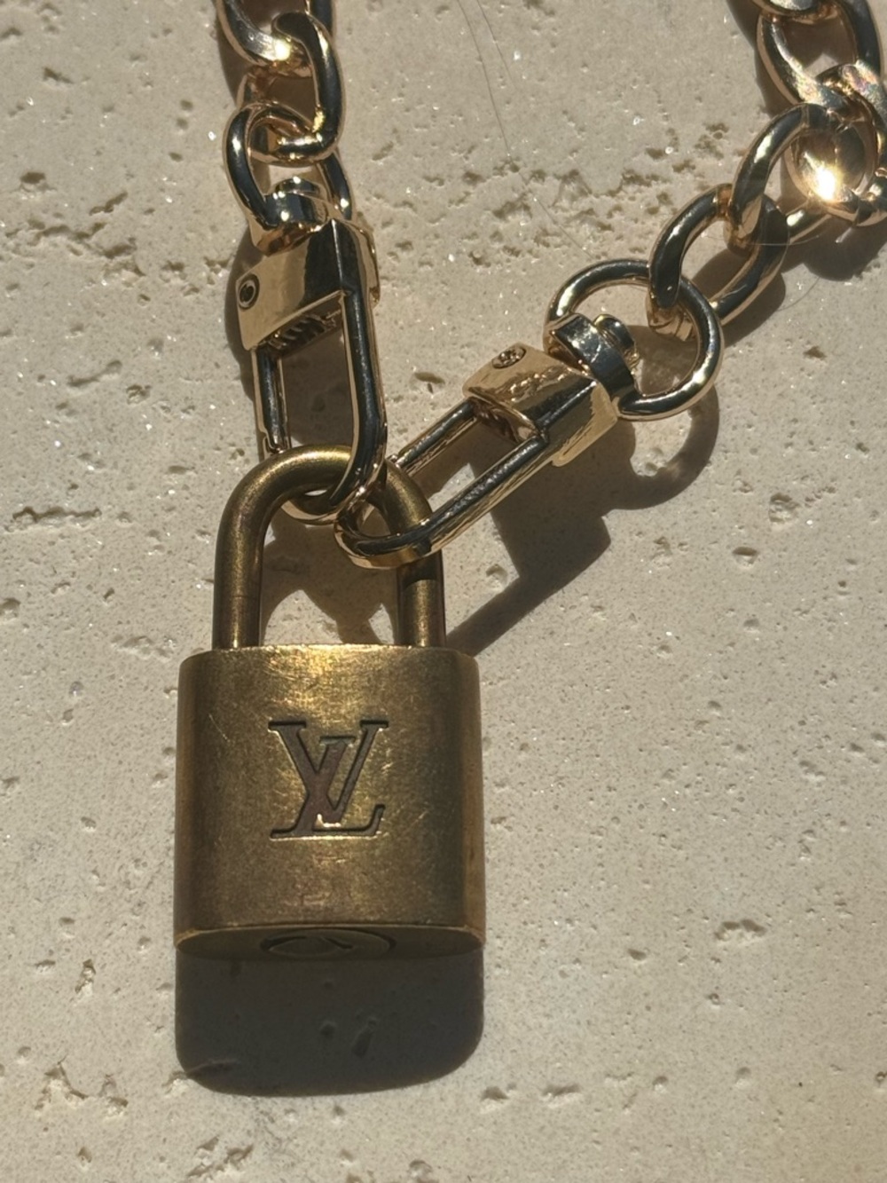 Authentic Louis Vuitton Gold Padlock Necklace (#320) with Non Branded Chain 16” - Picture 11 of 16